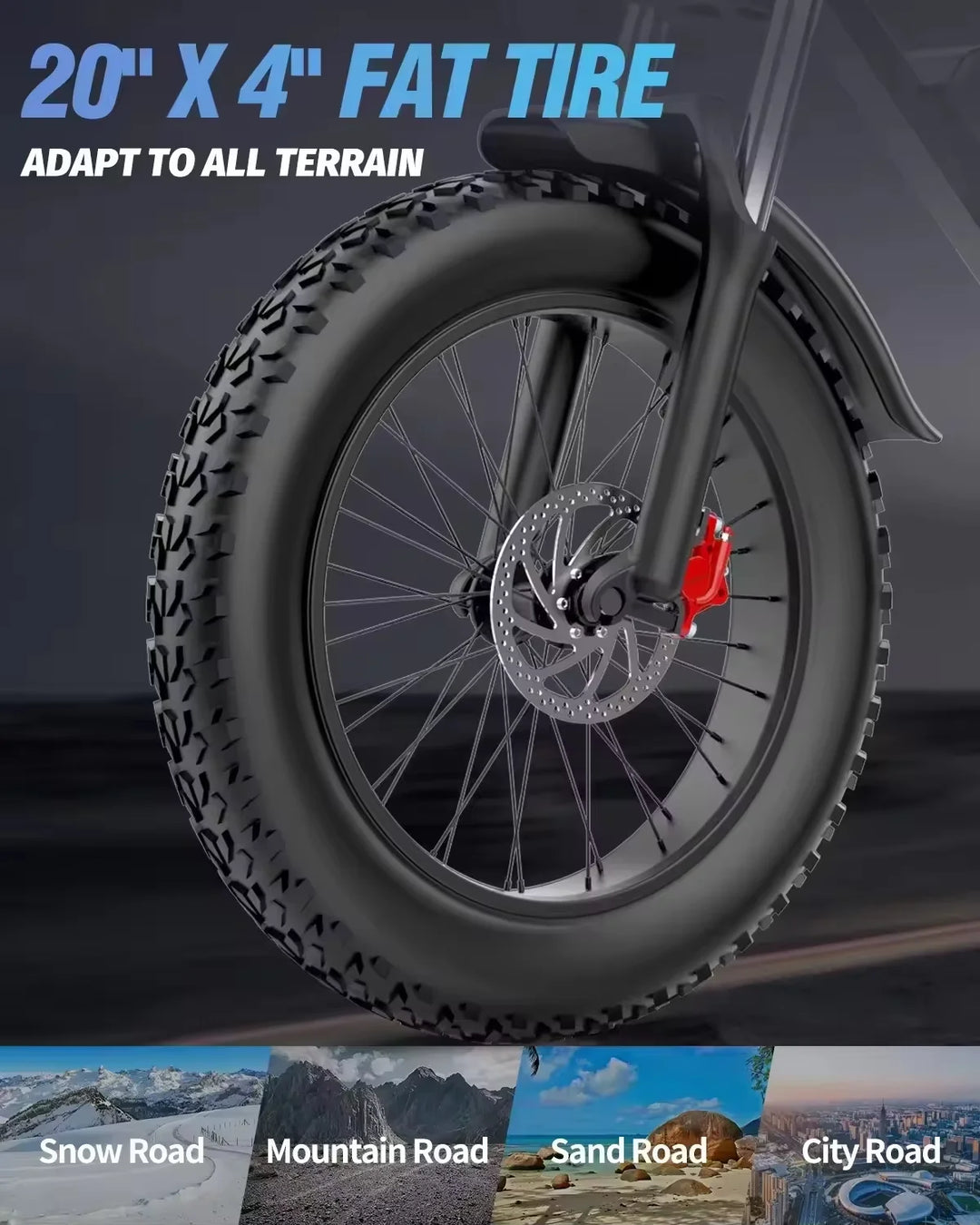 1000W Fat Tire Electric Bike – 48V 15Ah Lithium Battery • 20×4" All-Terrain E-Bike • Brushless Motor • Adult Mountain & City Electric Bicycle