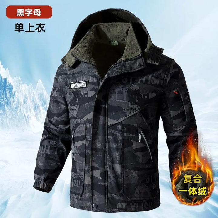 Men's Autumn Winter Fleece Lined Camouflage Work Jacket Windproof Waterproof Warm Outdoor Car Repairing Coat