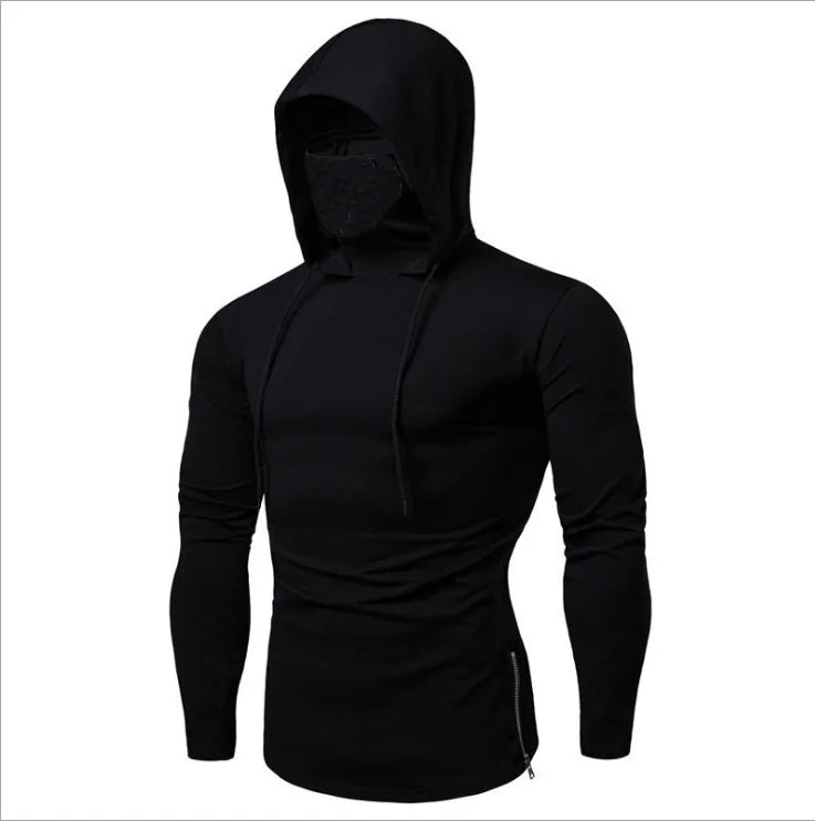 2025 New Mens Gym Thin Hoodie Long Sleeve Hoodies With Mask Sweatshirt Casual Splice Large Mask Hoodie Sweatshirt Hooded Tops