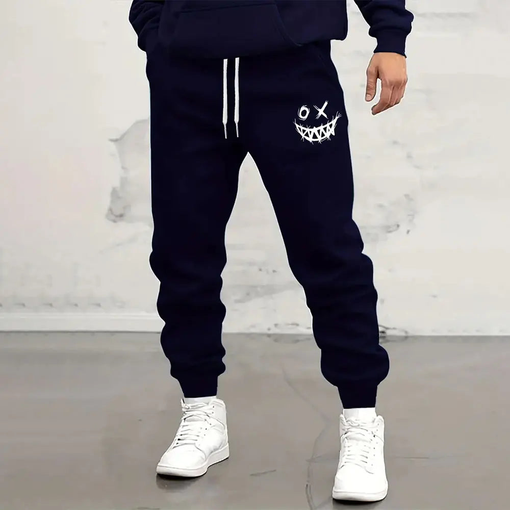 Men Loose Casual Pocket Draw Rope Sports Sweatpants Fashion Dragon And Hand Printed Sweatpants Winter New Thick Warm Sweatpants