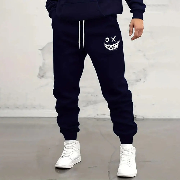 Men Loose Casual Pocket Draw Rope Sports Sweatpants Fashion Dragon And Hand Printed Sweatpants Winter New Thick Warm Sweatpants