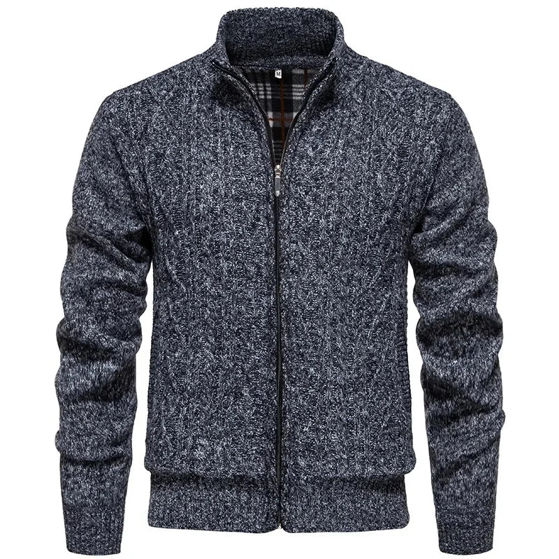 Men's Knitted Sweater Casual Fleece Lined Open Cardigan Jacket Fashionable Autumn Winter New Style Comfortable Soft Material