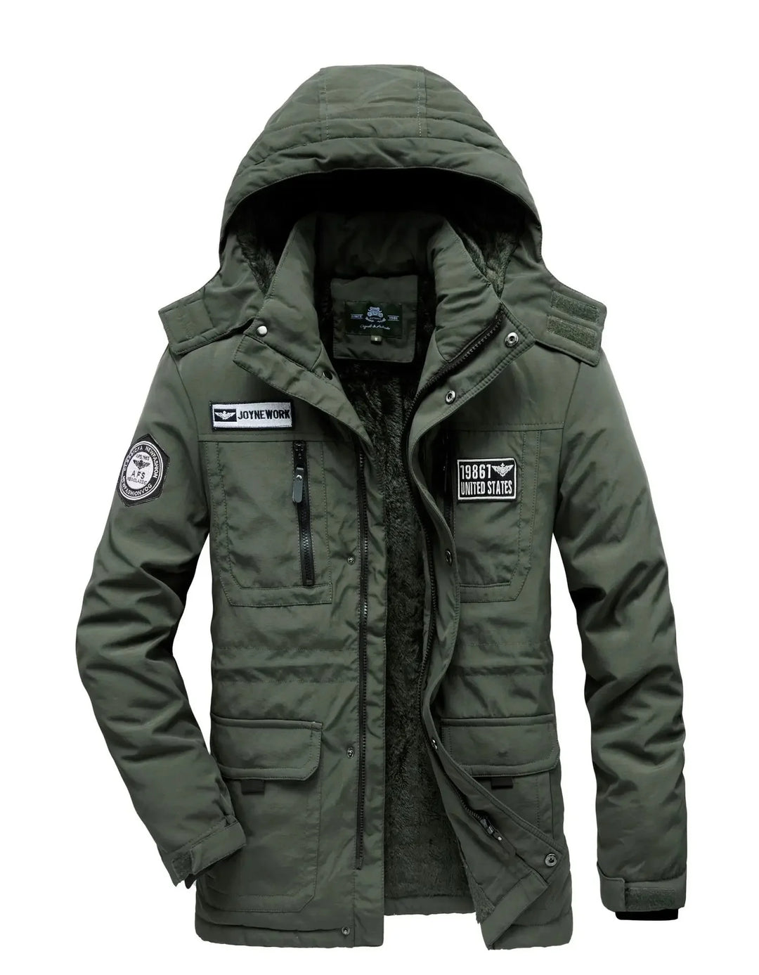 Winter Military Workwear Cotton Jacket Men Loose Large Size Fleece Lined Casual Thick Outdoor Mid-Length Cotton Coat