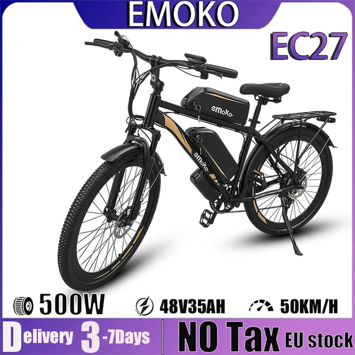 EMOKO EC27 – 500W Electric Mountain & Delivery Bike | 48V 45Ah Dual Removable Batteries | 27.5" Tires | Hydraulic Brakes | Long-Range Adult E-Bike