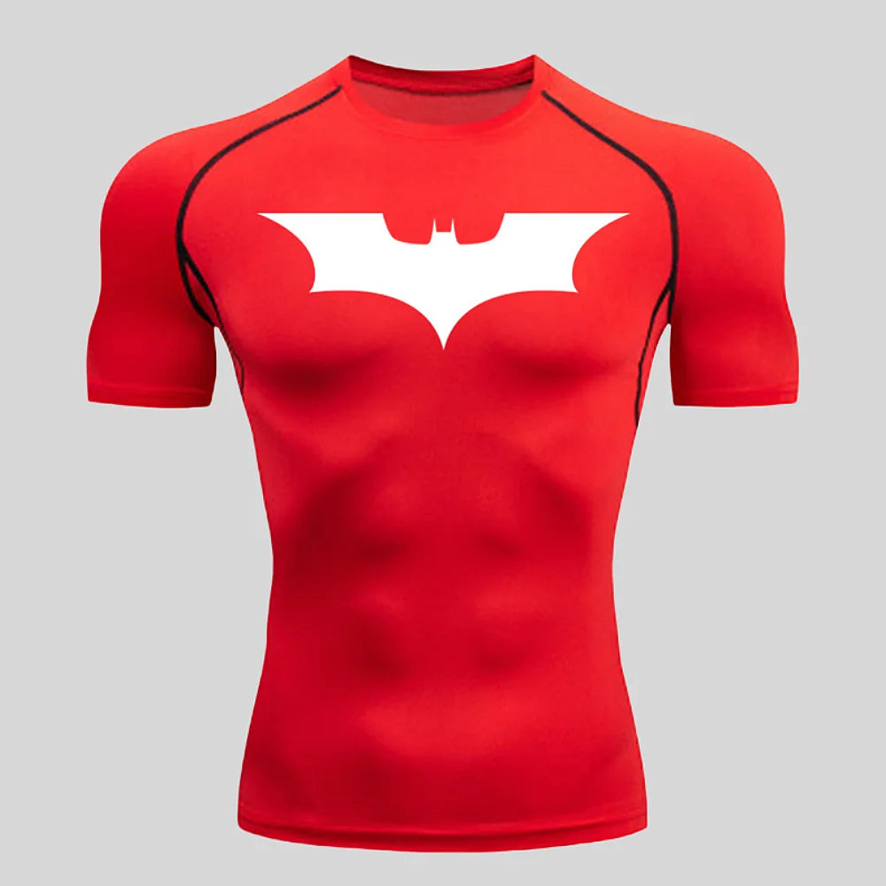 Fitness tight fitting shirt, men's superhero sports running T-shirt, sun resistant short sleeved quick drying round neck T-shirt