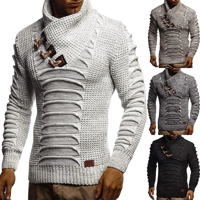 Quality 2025 New Men's Slim Fit Knitted Long Sleeve High Collar Sweater Comfortable Soft Material Casual Style for All Seasons