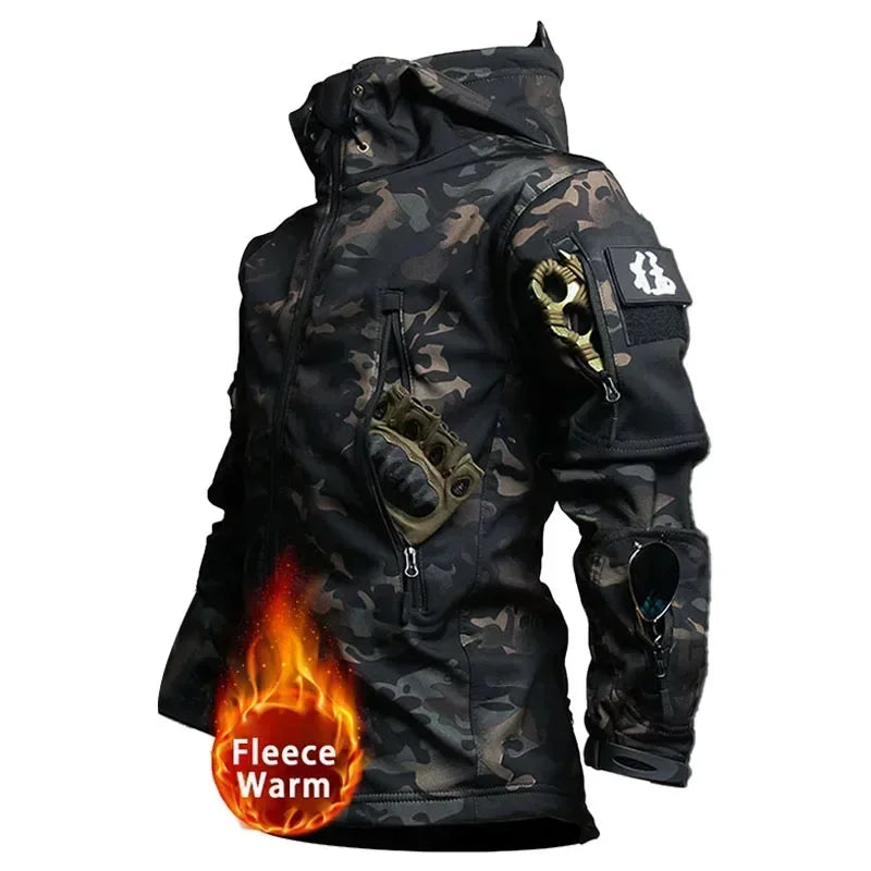 Soft Shell Combat Suit Military Uniform Army Jackets Hooded Top+Breathable Long Sleeve Cargo Pants Men Hunting Sets Multi-pocket