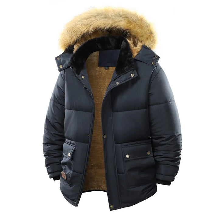 Thickened Fleece Lined Men's Cotton Jacket European Size Warmth Guaranteed Fashionable for Middle-Aged And Elderly