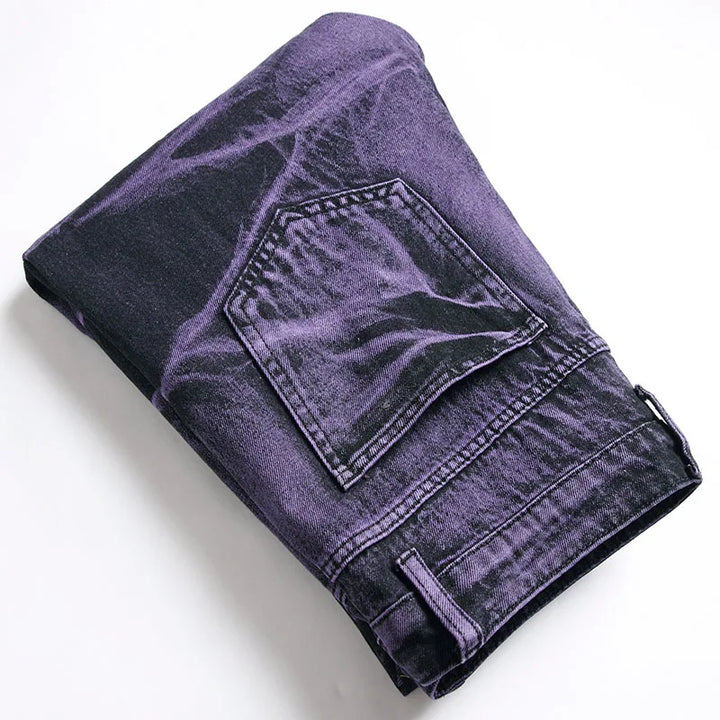 Retro Purple Black Ripped Jeans High Street Korean Version Jeans Y2k Baggy Jeans Stacked Jeans Mens Cargo Pants