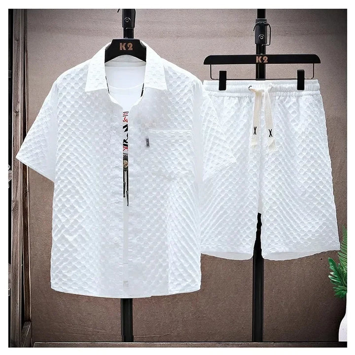 Casual Thin Sports Two-piece Set 2024 Summer Ice Silk Suit Men's Trendy Short Sleeve T-shirt Shorts One Set
