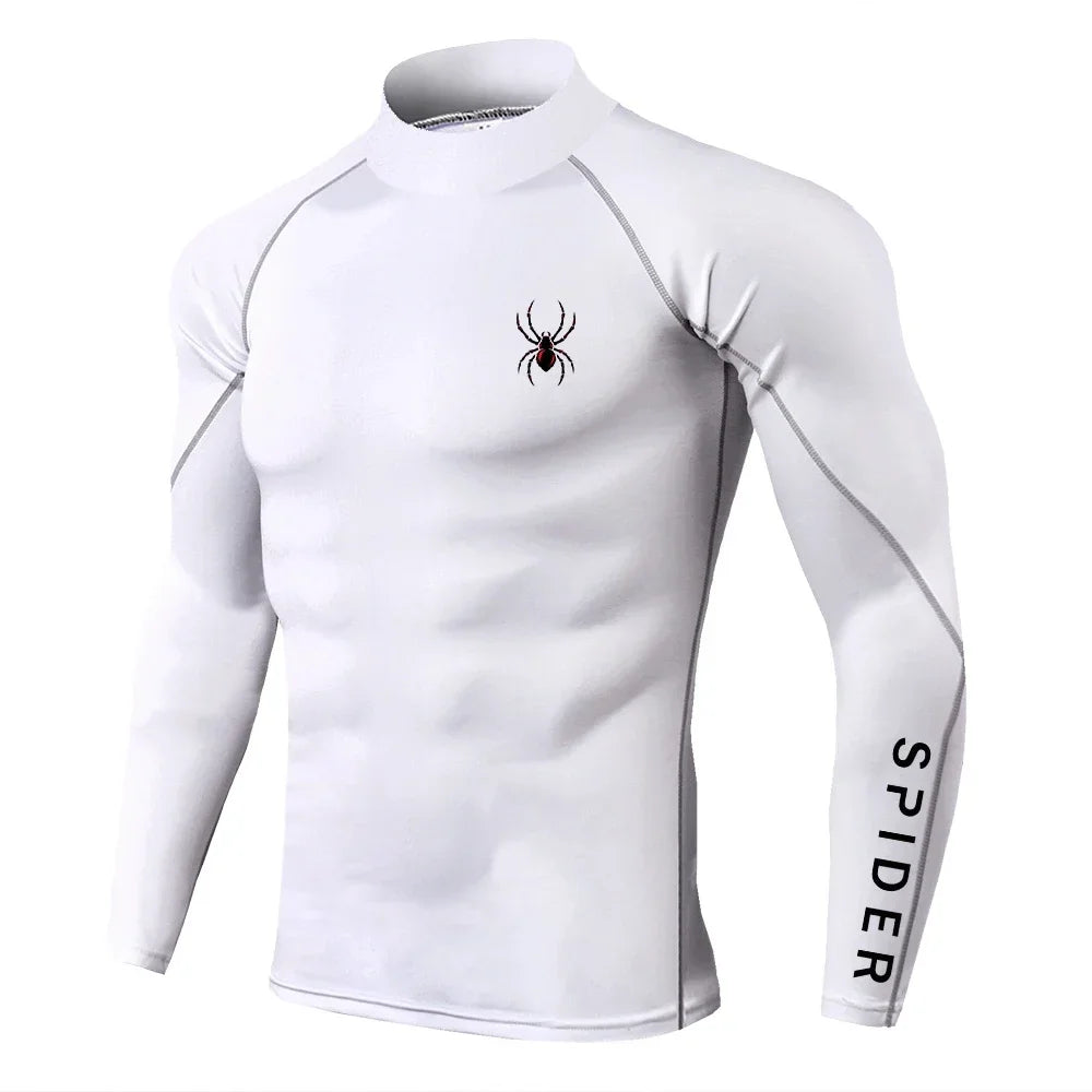 Mens Running T-shirts Compression Long Sleeve Sport Shirts Spider Printing Fitness Training Jogging Gym Quick Dry Tee