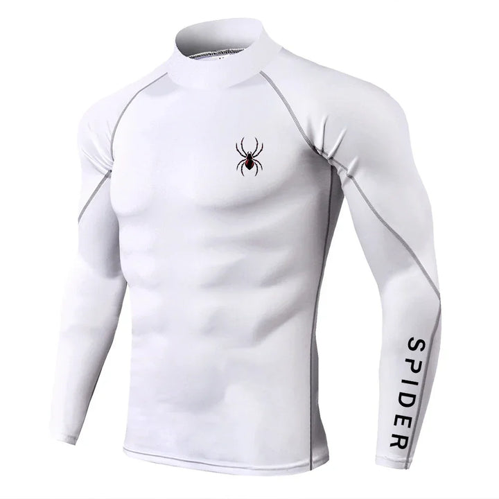 Mens Running T-shirts Compression Long Sleeve Sport Shirts Spider Printing Fitness Training Jogging Gym Quick Dry Tee