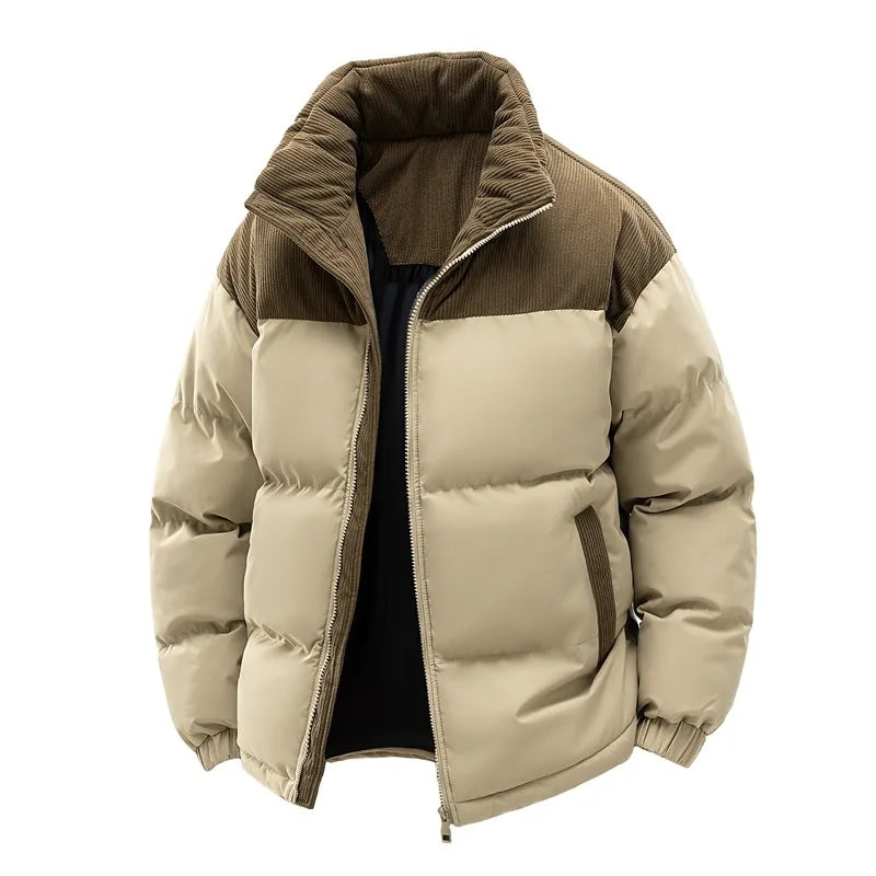 Thickened Fleece Hooded Cotton Jacket Men's Winter Windproof Warm Coat Detachable Hooded Padded Zipper Closure Casual Outerwear