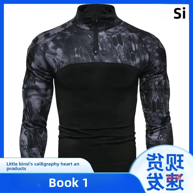 Hot Sale Of The Season Men's Camouflage Fitness Long Sleeve T-shirt Outdoor Military Travel Elastic Pocket Zipper Men's Clothing