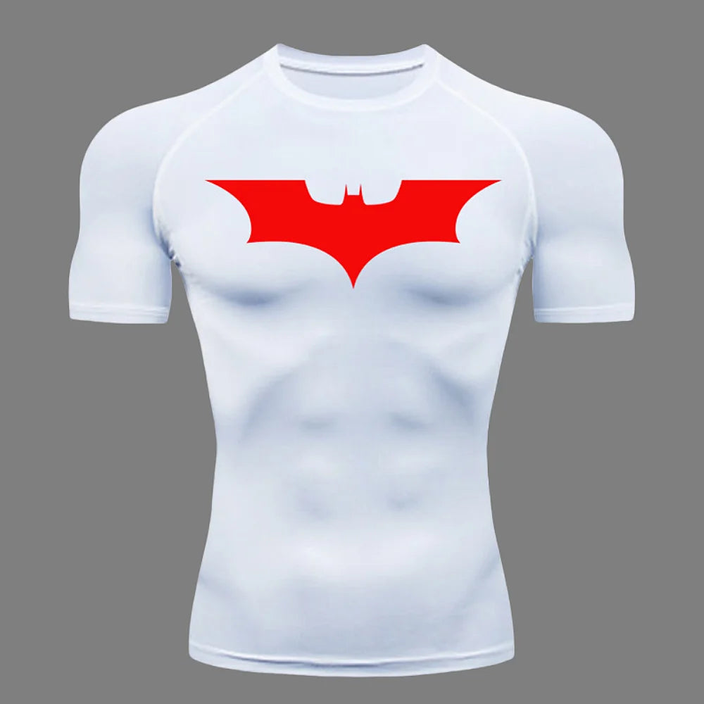 Fitness tight fitting shirt, men's superhero sports running T-shirt, sun resistant short sleeved quick drying round neck T-shirt