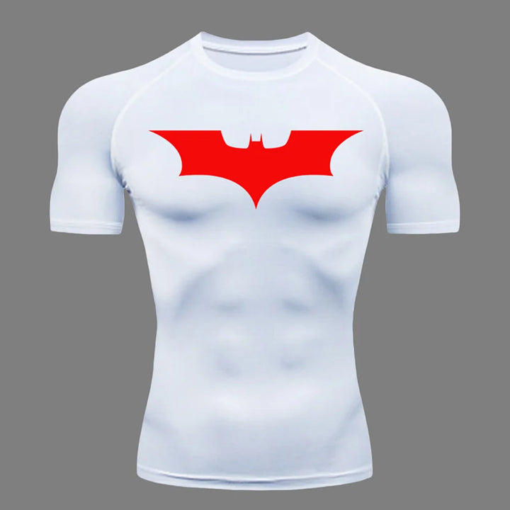 Fitness tight fitting shirt, men's superhero sports running T-shirt, sun resistant short sleeved quick drying round neck T-shirt
