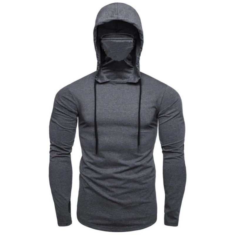 2025 New Mens Gym Thin Hoodie Long Sleeve Hoodies With Mask Sweatshirt Casual Splice Large Mask Hoodie Sweatshirt Hooded Tops