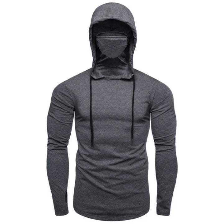 2025 New Mens Gym Thin Hoodie Long Sleeve Hoodies With Mask Sweatshirt Casual Splice Large Mask Hoodie Sweatshirt Hooded Tops