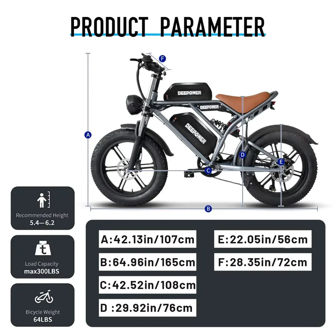 DEEPOWER S7Pro Off-Road Electric Bike – 1500W Brushless Motor • 48V LG Lithium Battery (20Ah/35Ah/60Ah) • 50 km/h Top Speed • 20” Fat Tires • Adult All-Terrain Mountain E-Bike