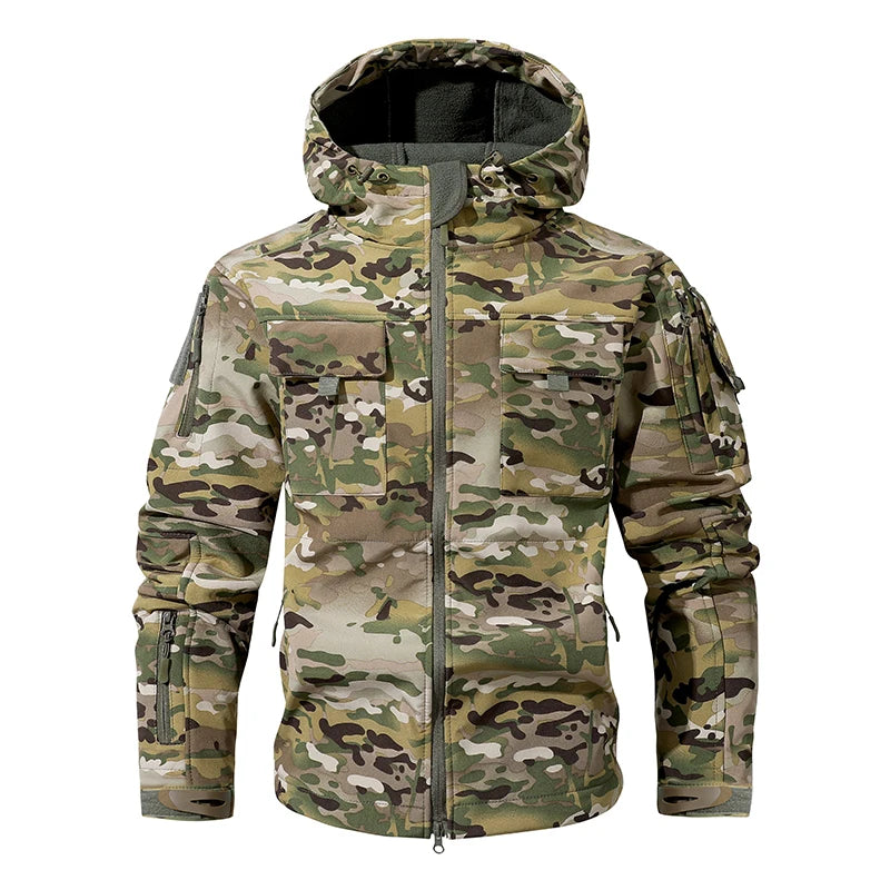 Men Lurker Shark Skin Soft Shell Tactical Jacket Waterproof Fleece Hooded Coat Hunt Clothes Autumn Outdoor Camouflage Jacket Men