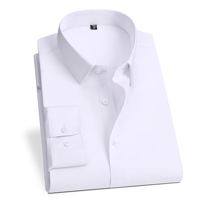 Summer men's long-sleeved non-ironing elastic business casual waterproof, anti-fouling, oil-proof, three-proof white shirt S~8XL