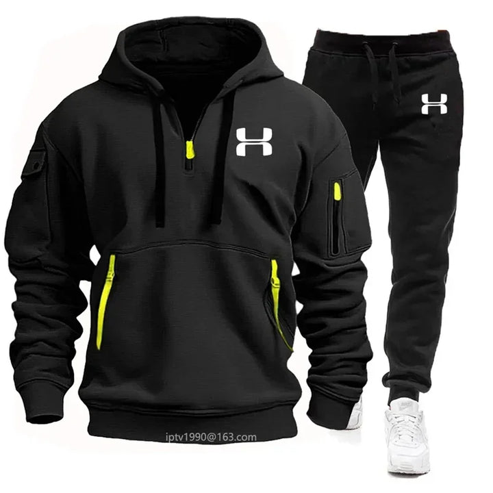 Men's New Autumn and Winter Multi-pocket Zipper Long-sleeved Hoodie + Sports and Leisure Pants Two-piece Fitness Jogging Suit