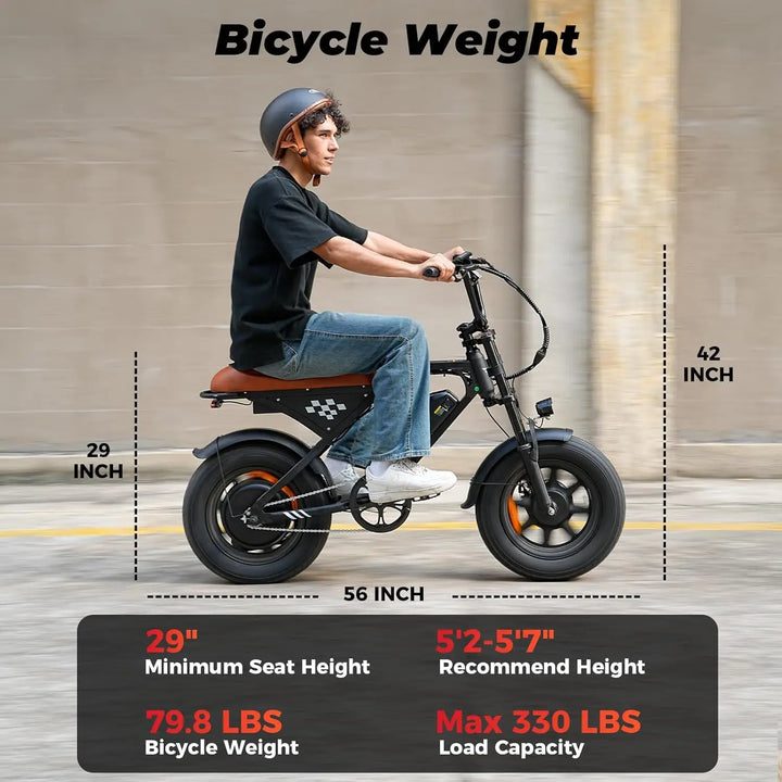 Rideplux EB5 Mini – 1500W Peak Off-Road Electric Bike | 16" Fat Tires | 36V Long-Range Battery | 55+ Mile Range | Full Suspension | 20MPH Adult E-Bike