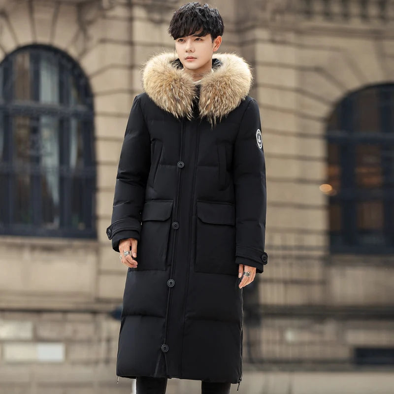 Men’s Luxury Duck Down Winter Parka – Long Windproof Fur Collar Coat | SwiftMart™