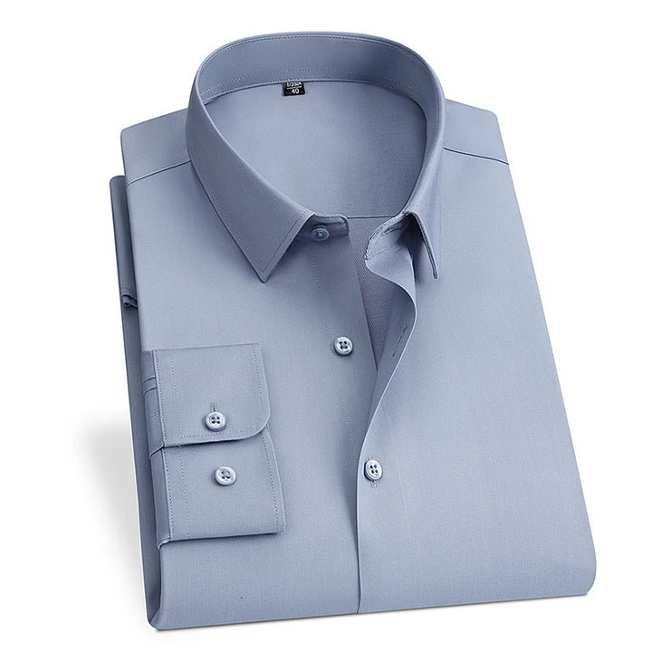 Summer men's long-sleeved non-ironing elastic business casual waterproof, anti-fouling, oil-proof, three-proof white shirt S~8XL