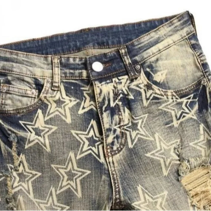 High street trendy brand new men's retro distressed distressed jeans patch slim fit leggings