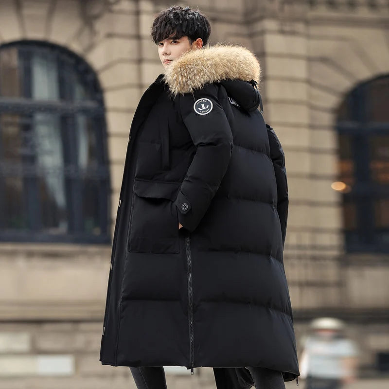 Men’s Luxury Duck Down Winter Parka – Long Windproof Fur Collar Coat | SwiftMart™