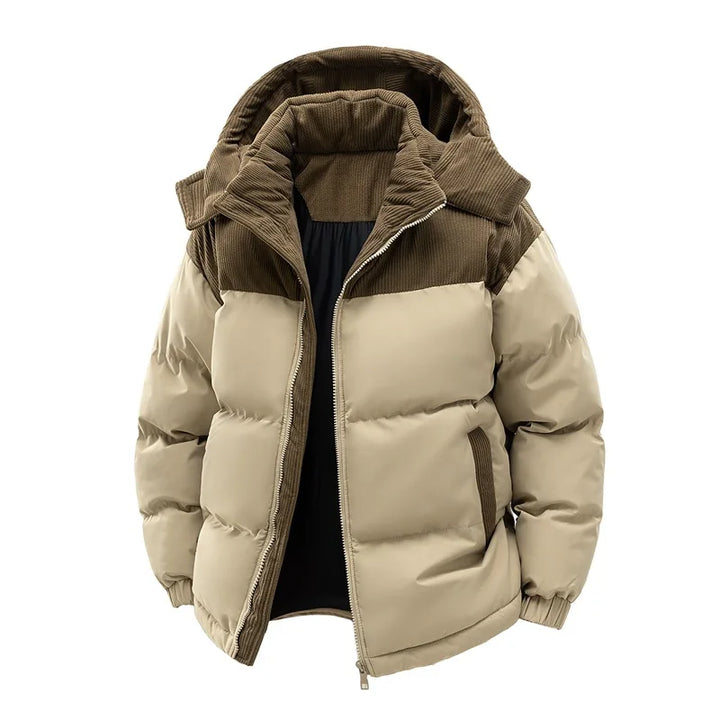 Thickened Fleece Hooded Cotton Jacket Men's Winter Windproof Warm Coat Detachable Hooded Padded Zipper Closure Casual Outerwear