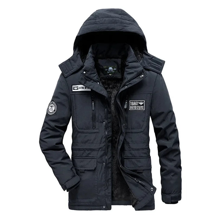 Winter Military Workwear Cotton Jacket Men Loose Large Size Fleece Lined Casual Thick Outdoor Mid-Length Cotton Coat