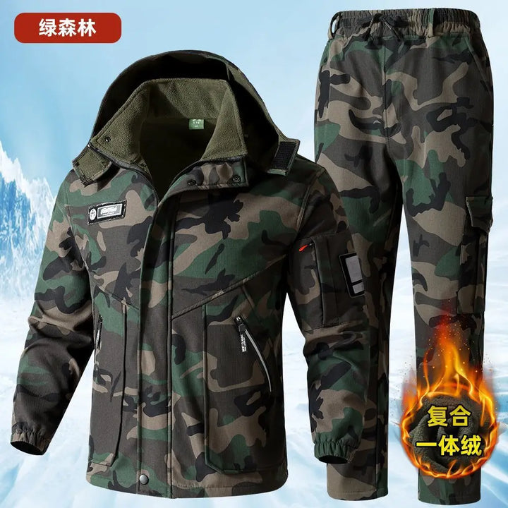Men's Autumn Winter Fleece Lined Camouflage Work Jacket Windproof Waterproof Warm Outdoor Car Repairing Coat