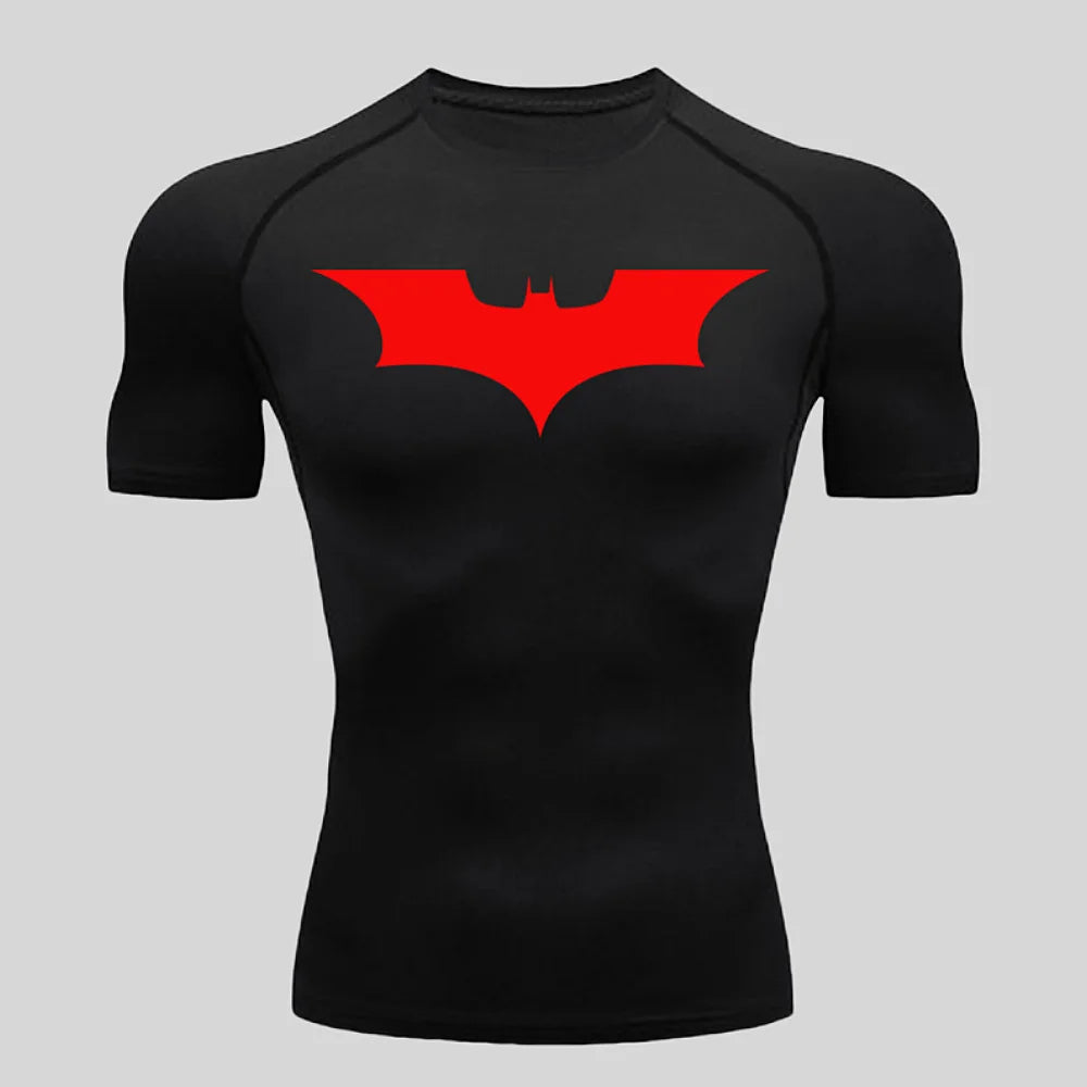 Fitness tight fitting shirt, men's superhero sports running T-shirt, sun resistant short sleeved quick drying round neck T-shirt