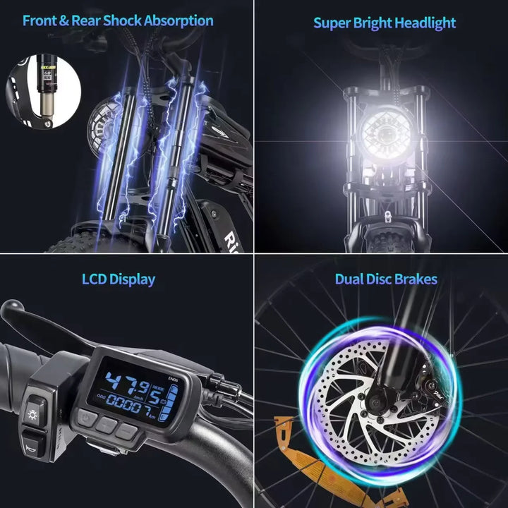 1000W Fat Tire Electric Bike – 48V 15Ah Lithium Battery • 20×4" All-Terrain E-Bike • Brushless Motor • Adult Mountain & City Electric Bicycle