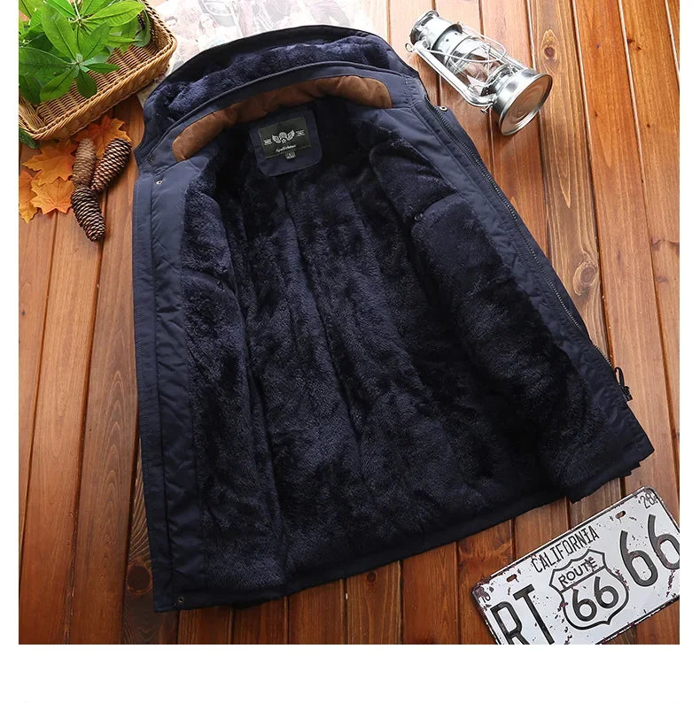 Men's Outdoor Cotton Jacket Thickened Fleece Lined Autumn Winter Heavy Duty Casual Loose Fit Chinese Brand Clothing
