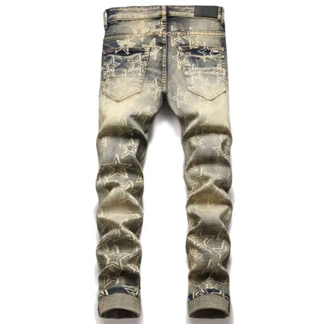 High street trendy brand new men's retro distressed distressed jeans patch slim fit leggings