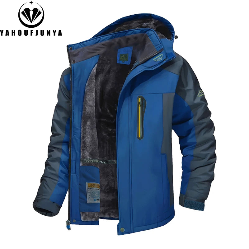 9XL New Winter Men Outwear Fleece Warm Removable Hooded Jacket Men Outdoor Skiing Windbreaker Waterproof Casual Jacket Coat Male