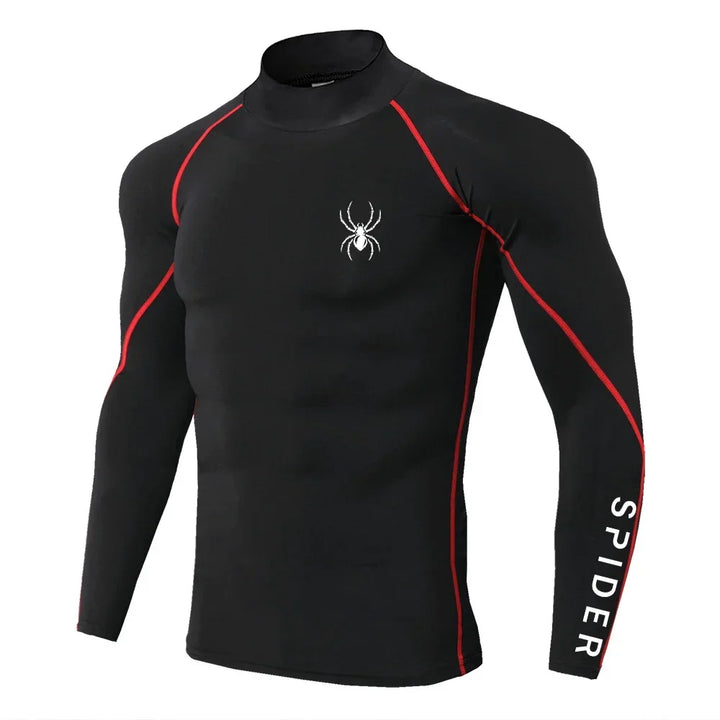 Mens Running T-shirts Compression Long Sleeve Sport Shirts Spider Printing Fitness Training Jogging Gym Quick Dry Tee