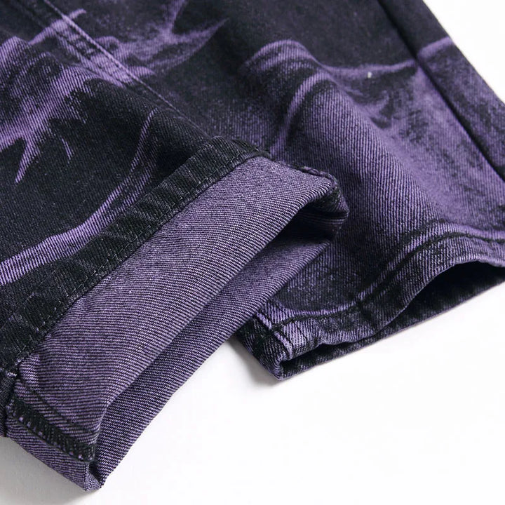 Retro Purple Black Ripped Jeans High Street Korean Version Jeans Y2k Baggy Jeans Stacked Jeans Mens Cargo Pants