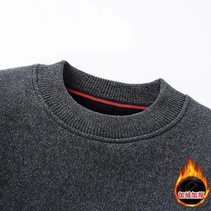 Men's Sweatercoat Autumn Winter O-Neck Knit Letter Plush Fleece Lined Warm Wool Pullover Sweater Men Bottoming Pullovers Jumper