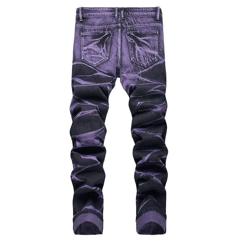 Retro Purple Black Ripped Jeans High Street Korean Version Jeans Y2k Baggy Jeans Stacked Jeans Mens Cargo Pants