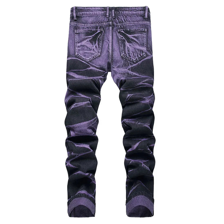Retro Purple Black Ripped Jeans High Street Korean Version Jeans Y2k Baggy Jeans Stacked Jeans Mens Cargo Pants