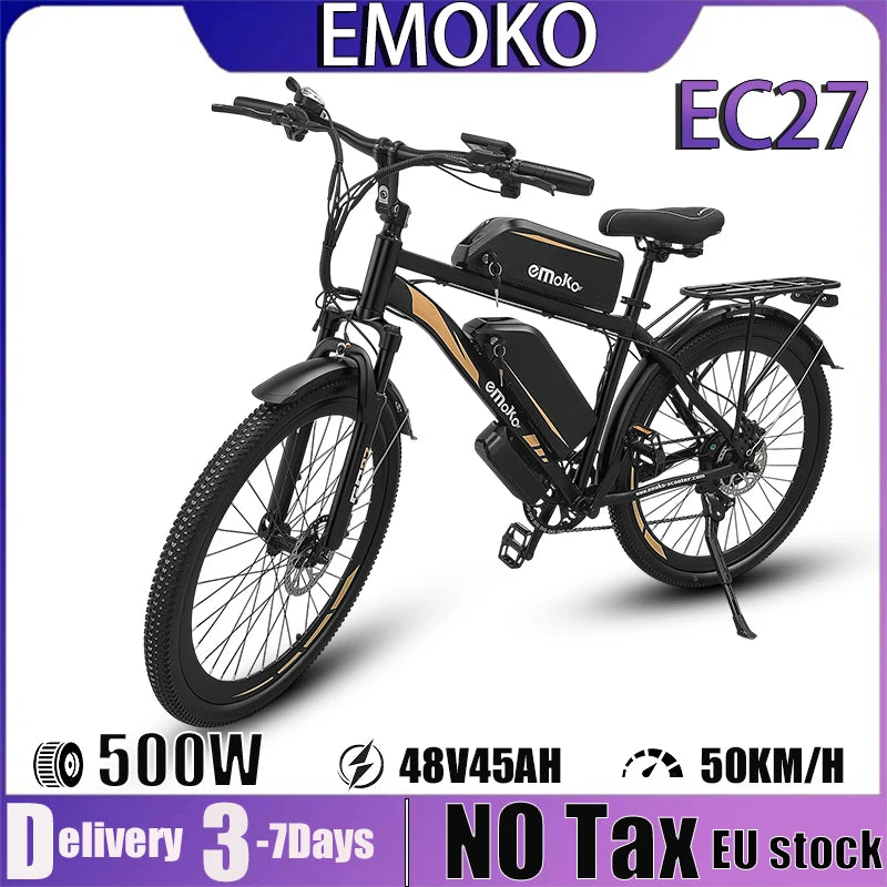 EMOKO EC27 – 500W Electric Mountain & Delivery Bike | 48V 45Ah Dual Removable Batteries | 27.5" Tires | Hydraulic Brakes | Long-Range Adult E-Bike