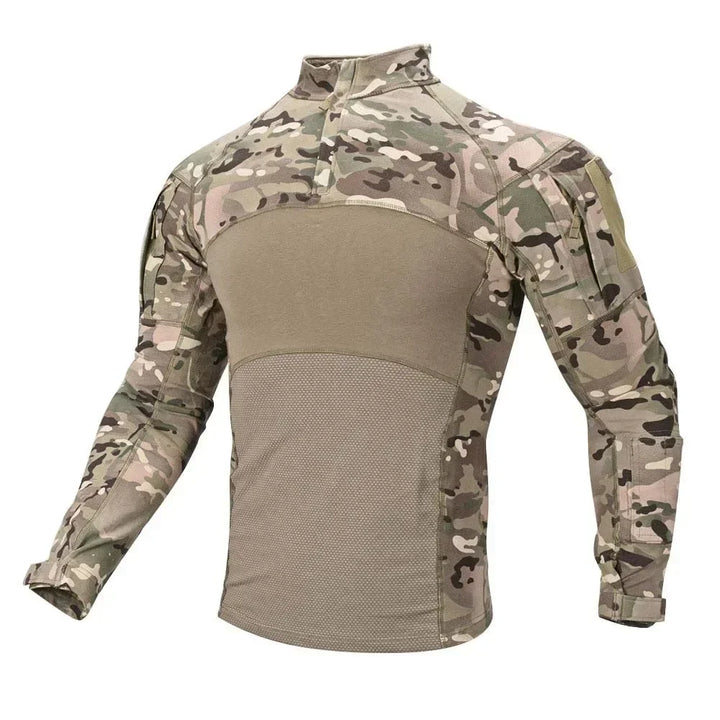 Men's Long Sleeve Tactical Shirts Combat Shirt 1/4 Zipper Ripstop Elastic Cotton Military Hiking Hunting Clothes