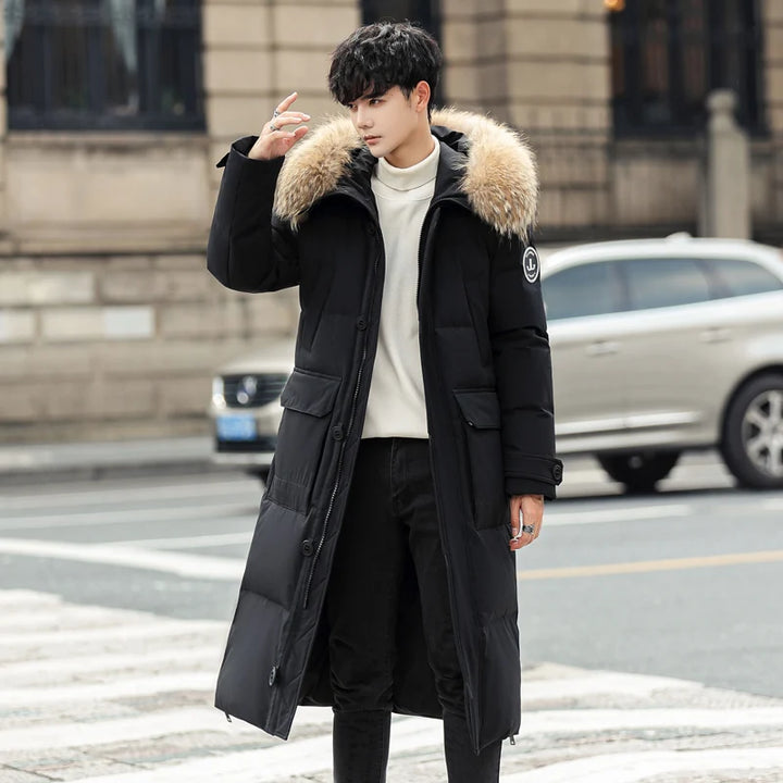 Men’s Luxury Duck Down Winter Parka – Long Windproof Fur Collar Coat | SwiftMart™
