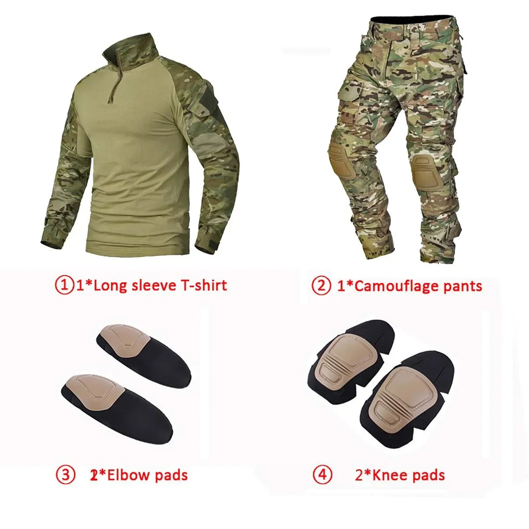 Camo Tactical Uniform Airsoft Ripstop Suit Multi Pocket Suits Hunting Pants Men Trainning Shirts Airsoft Paintball Clothes Sets