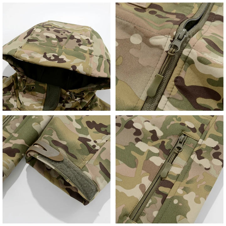 Men Lurker Shark Skin Soft Shell Tactical Jacket Waterproof Fleece Hooded Coat Hunt Clothes Autumn Outdoor Camouflage Jacket Men