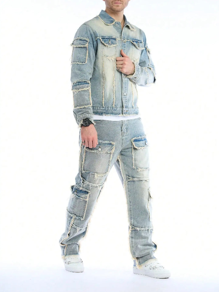 High-Quality Men's Washed Denim Two-Piece Set (Jeans + Denim Jacket) - Autumn & Winter Style